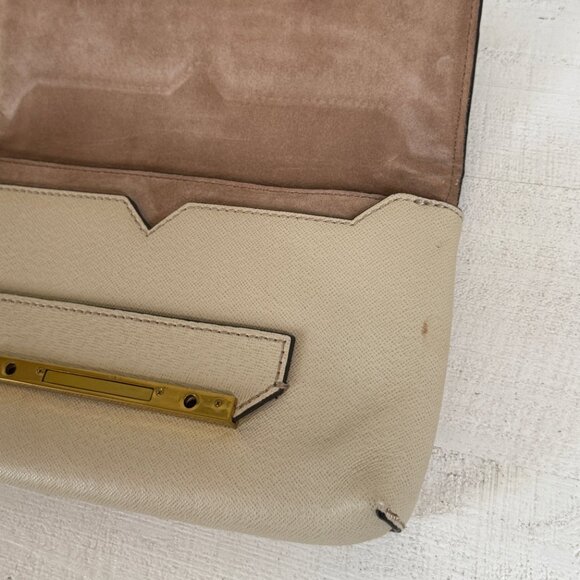 J.Crew Claremont Perforated Clutch Beige Leather Gold Hardware - Picture 5 of 10